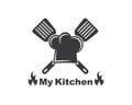spatula and chef cap logo icon of cooking and kithen vector