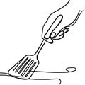 A spatula is a kitchen utensil that is employed for blending, flipping, and distributing food.