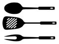 Spatula, ladle and fork.