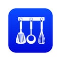 Spatula, ladle and whisk, kitchen tools icon digital blue