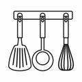 Spatula, ladle and whisk, kitchen tools icon