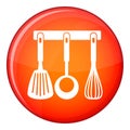 Spatula, ladle and whisk, kitchen tools icon