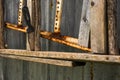 Spatula among metal and wooden stairs Royalty Free Stock Photo