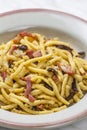 spatzles with bacon and mushroom Royalty Free Stock Photo