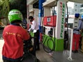 SPBU Pertamina, Jakarta, Indonesia - (14-08-2020) : Queue for motorbikes at fuel filling stations Royalty Free Stock Photo