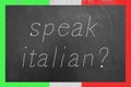 Speak Italian chalk text on flag frame blackboard Royalty Free Stock Photo