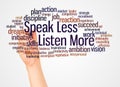 Speak Less Listen More word cloud and hand with marker concept Royalty Free Stock Photo