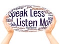 Speak Less Listen More word cloud hand sphere concept Royalty Free Stock Photo