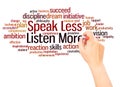 Speak Less Listen More word cloud hand writing concept Royalty Free Stock Photo