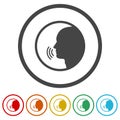 Speak voice icon person. Set icons in color circle buttons