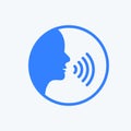 Speak voice vector icon person. Talk speech wave command sound control face sound icon Royalty Free Stock Photo