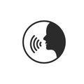 Speak voice vector icon person. Talk speech wave command sound control face sound icon Royalty Free Stock Photo