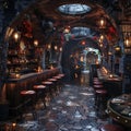 Speakeasy bar with hidden entrances and prohibition-era cocktails3D render