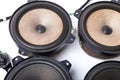 Speaker of an acoustic system an audio for playing music in a car interior on a white isolated background in a photo studio. Spare Royalty Free Stock Photo