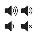 Speaker audio vector icon set. Volume voice control on off mute symbol. Flat application interface sound sign button. Royalty Free Stock Photo