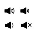 Speaker audio icon set. Volume voice control on off mute symbol. Flat application interface sound sign button. Vector Royalty Free Stock Photo