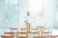 Speaker at Business Meeting in the empty conference hall. Royalty Free Stock Photo