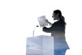 Speaker, coach or chairwoman during politician speech on white background