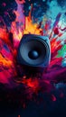 speaker with colorful paint splashes, dynamic art concept Royalty Free Stock Photo