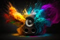 Speaker with colorful splashes on it. Generative AI