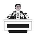 Speaker conference press microphones black and white cartoon flat illustration