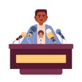 Speaker conference press microphones cartoon flat illustration