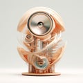 Abstract Metal Object With Wooden Speakers: A Fantastical And Realistic Composition
