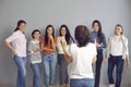 Happy women listening to an interesting motivational speech by lifestyle or business coach Royalty Free Stock Photo