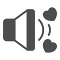Speaker with hearts, favourite music, love song solid icon, dating concept, love sound vector sign on white background Royalty Free Stock Photo