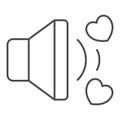 Speaker with hearts, favourite music, love song thin line icon, dating concept, love sound vector sign on white Royalty Free Stock Photo