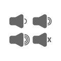 Speaker icon set. Volume control on/off mute symbol. Flat application interface sign. Vector illustration image. Isolated on white Royalty Free Stock Photo