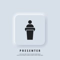 Speaker icon. Speaker speaking from the podium. Training, presentation icon. Business Presentation Icons. Teacher icon. Vector.