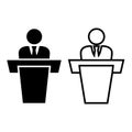 Speaker icon vector set. presenter speaker on podium illustration sign collection. business public conference symbol.