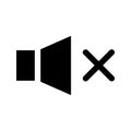Speaker off, round icon. Mute. Forbidden sound. Glyph icon of a speaker for your web site design, logo, app, UI, webinar, video