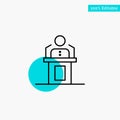 Speaker, Person, Presentation, Professional, Public, Seminar, Speech turquoise highlight circle point Vector icon