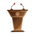 Speaker podium with microphones isolated cartoon design. Grandstand for debate or press conference vector illustration