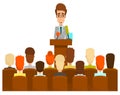 Speaker at podium tribune front of audience vector Royalty Free Stock Photo