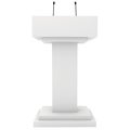 Speaker podium tribune rostrum stand with microphones. 3d render isolated on white background. Debate, press conference.