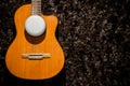 Speaker on the purple classic guitar with brown background Royalty Free Stock Photo