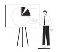 Speaker spokesman giving corporate presentation flat line black white vector character