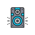 Speaker, subwoofer, audio equipment flat color line icon.