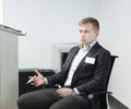 Speaker using a laptop in the conference room Royalty Free Stock Photo