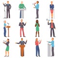 Speaker vector people characters speaking at business event or on conference presentation illustration set of man or Royalty Free Stock Photo