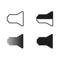 Speaker volume icons in two styles. Sound on and muted graphics. Audio control symbols. Vector illustration. EPS 10.