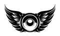 Speaker with wings. Elements for design. Monochrome vector illustration