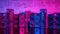 Speakers on the background of an old brick wall in the enon light Royalty Free Stock Photo