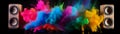 Speakers with colorful smoke and paint coming of it in a paint splash. Generative AI Royalty Free Stock Photo