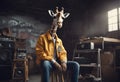 speakers jacket culture trendy stool generated male varsity ai animal th image sits aring music streetwear giraffe garage