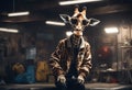 speakers jacket culture trendy stool generated male varsity ai animal th image sits aring music streetwear giraffe garage