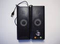 Speakers for a personal computer. Installed audio system on the desktop Royalty Free Stock Photo